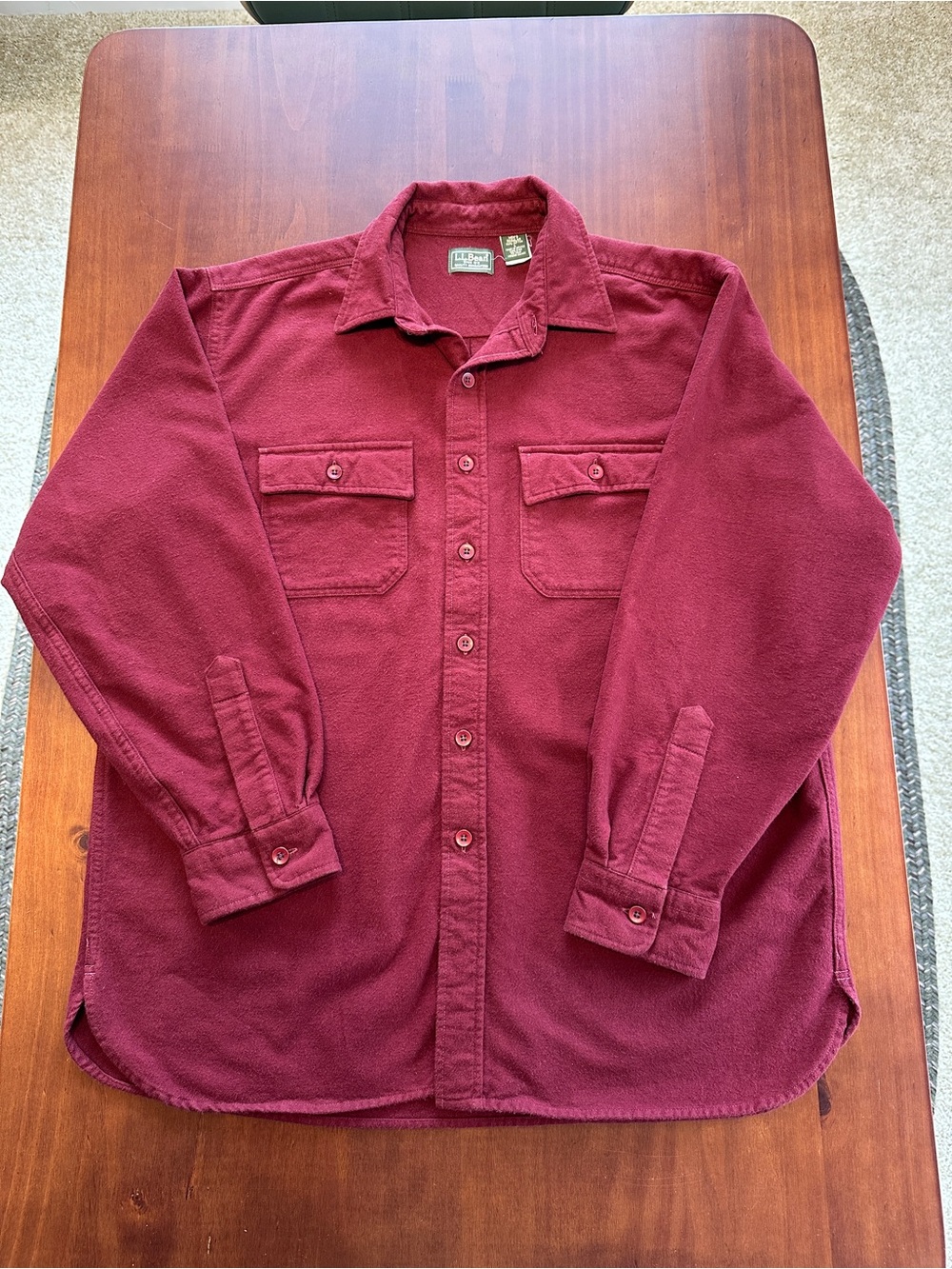 L.L. Bean Vintage Burgundy Heavyweight 100% Cotton Button Down Workwear